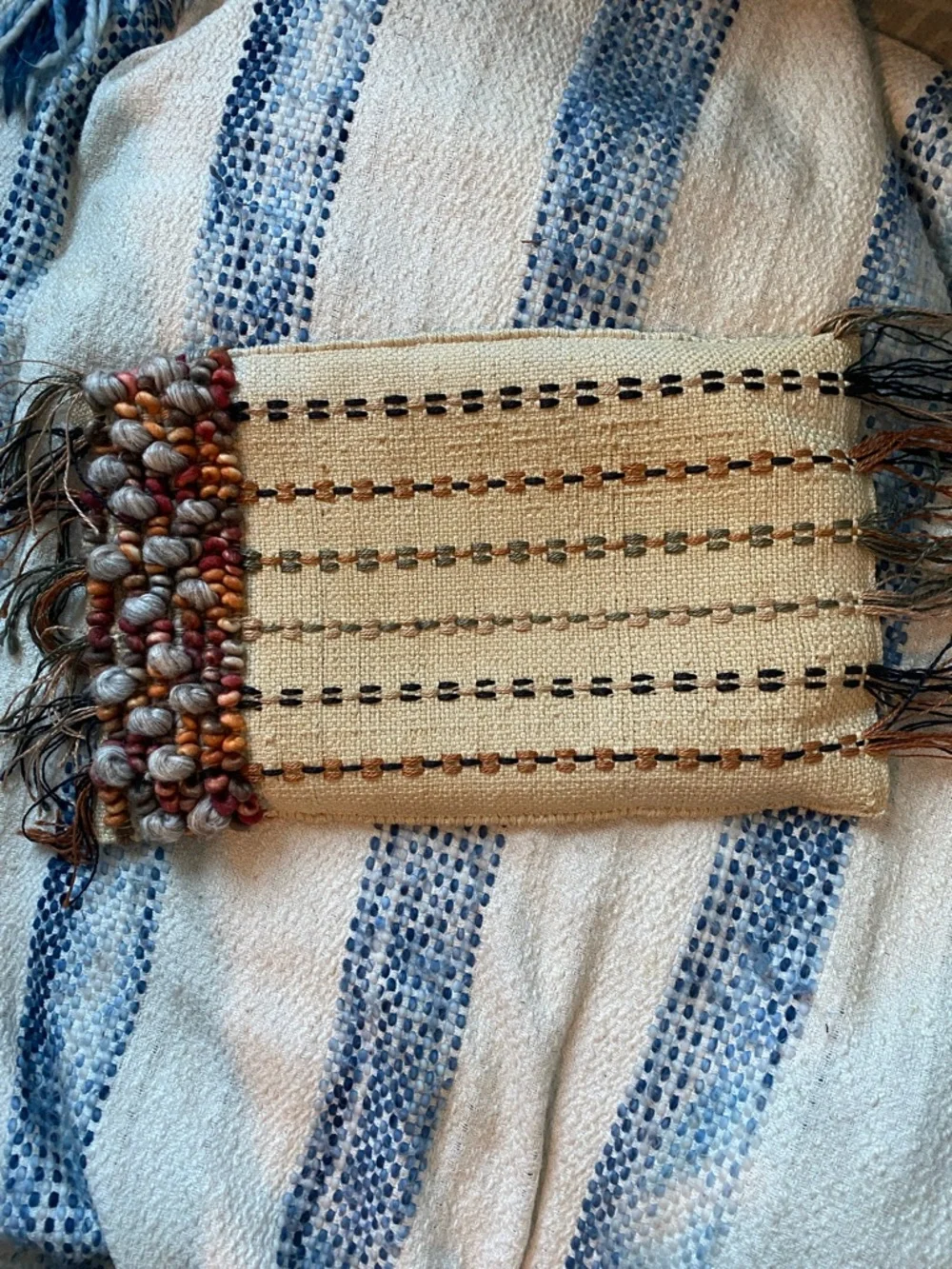 LOLOI Throw pillow, cotton, wool, Jute 13”x21” woven, artisan unique